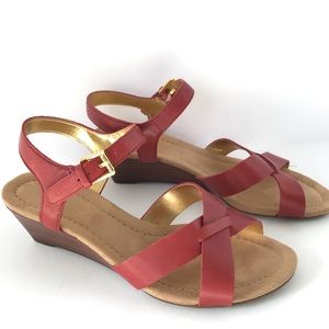 Ralph Lauren Red Laurissa Wedge Sandals Leather
